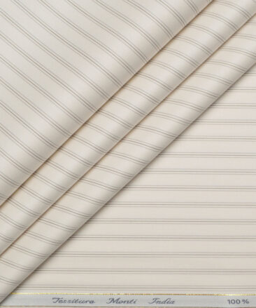 Tessitura Monti 2 Ply 140's Supima Cotton Striped Shirting Fabric (Cream & Grey)