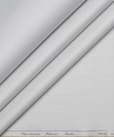 Tessitura Monti 2 Ply 140's Supima Cotton Striped Shirting Fabric (Light Grey)