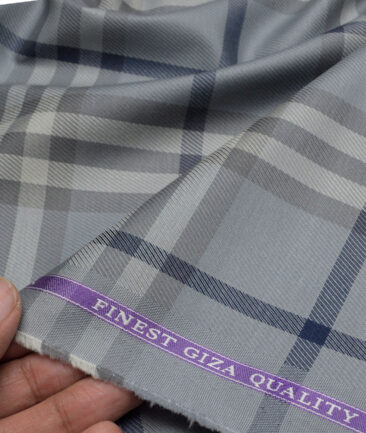 Soktas  Giza Cotton Checks Shirting Fabric (Grey)