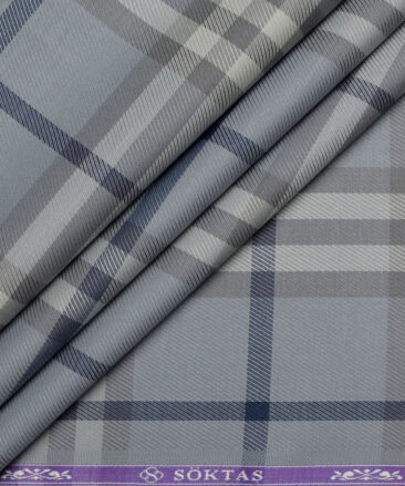Soktas  Giza Cotton Checks Shirting Fabric (Grey)