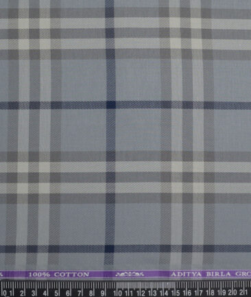 Soktas  Giza Cotton Checks Shirting Fabric (Grey)