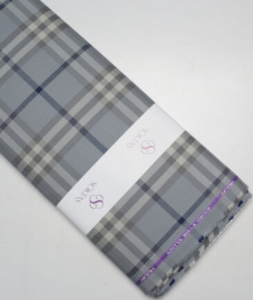 Soktas  Giza Cotton Checks Shirting Fabric (Grey)