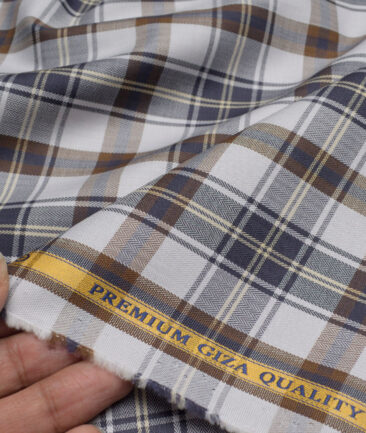Soktas  Giza Cotton Checks Shirting Fabric (Light Grey)