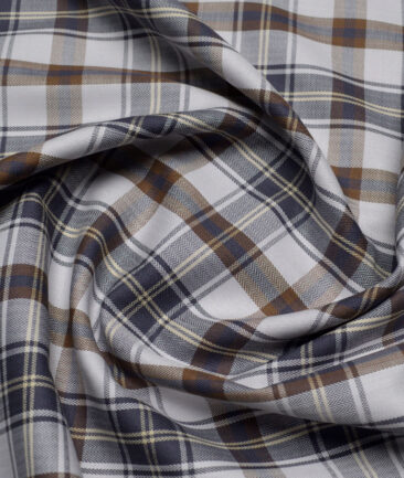 Soktas  Giza Cotton Checks Shirting Fabric (Light Grey)