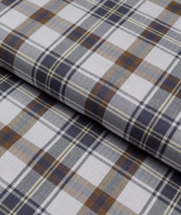 Soktas  Giza Cotton Checks Shirting Fabric (Light Grey)