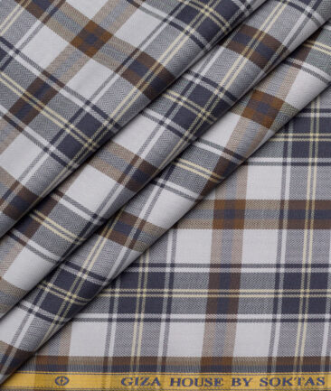 Soktas  Giza Cotton Checks Shirting Fabric (Light Grey)