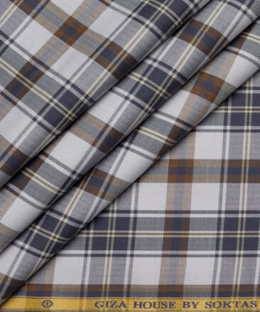 Soktas  Giza Cotton Checks Shirting Fabric (Light Grey)
