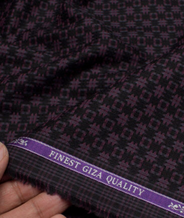 Soktas  Giza Cotton Self Design Shirting Fabric (Black & Wine)