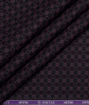 Soktas  Giza Cotton Self Design Shirting Fabric (Black & Wine)