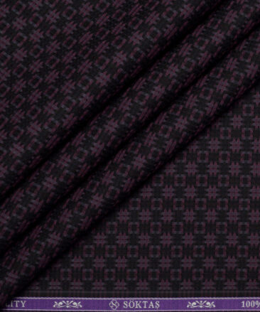 Soktas  Giza Cotton Self Design Shirting Fabric (Black & Wine)