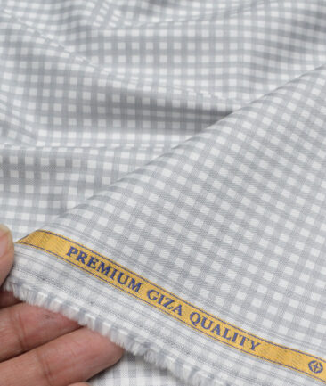 Soktas  Giza Cotton Checks Shirting Fabric (White & Grey)