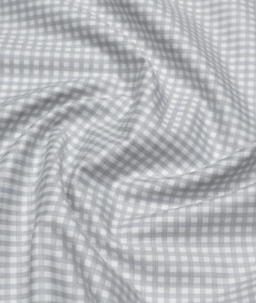 Soktas  Giza Cotton Checks Shirting Fabric (White & Grey)