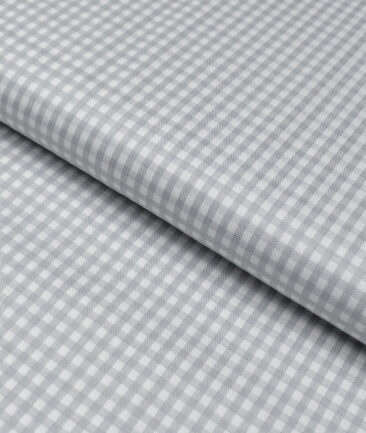 Soktas  Giza Cotton Checks Shirting Fabric (White & Grey)