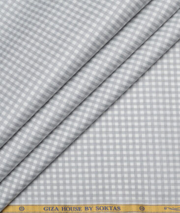 Soktas  Giza Cotton Checks Shirting Fabric (White & Grey)