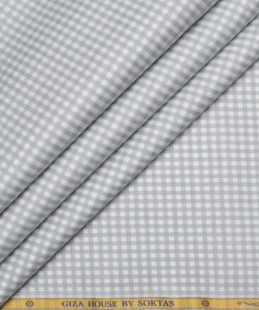Soktas  Giza Cotton Checks Shirting Fabric (White & Grey)