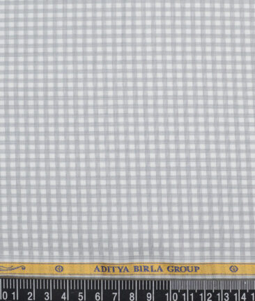 Soktas  Giza Cotton Checks Shirting Fabric (White & Grey)