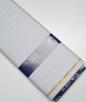 Soktas  Giza Cotton Checks Shirting Fabric (White & Grey)