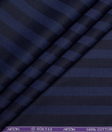 Soktas  Giza Cotton Striped Shirting Fabric (Blue)