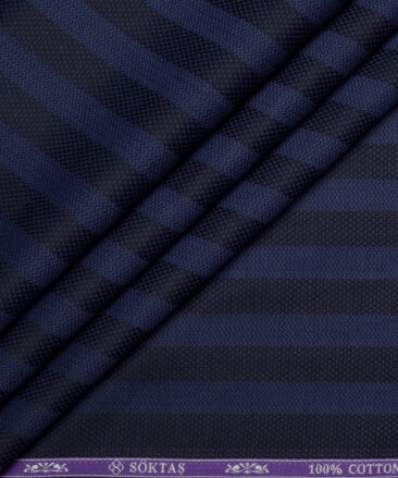 Soktas  Giza Cotton Striped Shirting Fabric (Blue)