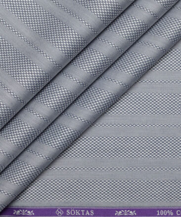 Soktas  Giza Cotton Striped Shirting Fabric (Silver Grey)