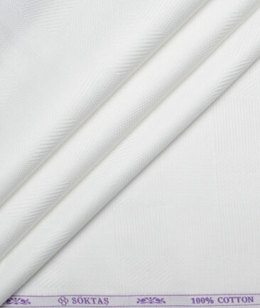 Soktas  Giza Cotton Self Design Shirting Fabric (White)