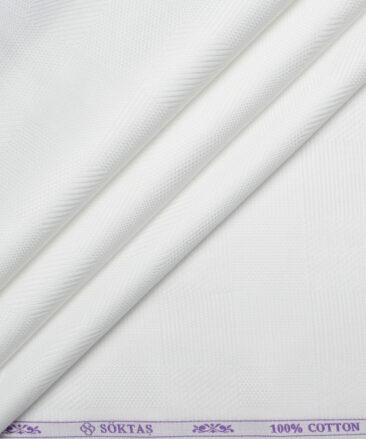 Soktas  Giza Cotton Self Design Shirting Fabric (White)