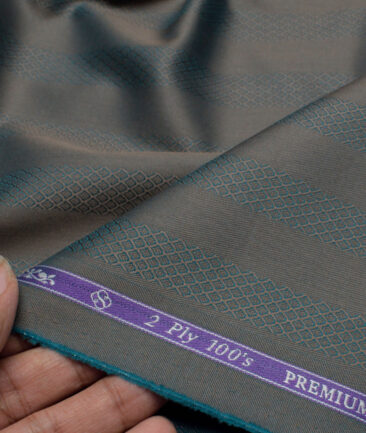 Soktas 2 Ply 100's Giza Cotton Striped Shirting Fabric (Brown & Teal Green)