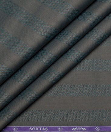Soktas 2 Ply 100's Giza Cotton Striped Shirting Fabric (Brown & Teal Green)