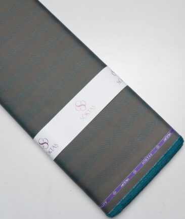 Soktas 2 Ply 100's Giza Cotton Striped Shirting Fabric (Brown & Teal Green)