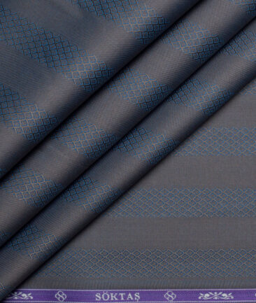 Soktas 2 Ply 100's Giza Cotton Striped Shirting Fabric (Brown & Blue)