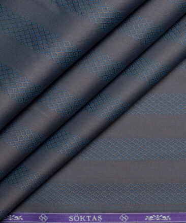Soktas 2 Ply 100's Giza Cotton Striped Shirting Fabric (Brown & Blue)