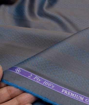 Soktas 2 Ply 100's Giza Cotton Striped Shirting Fabric (Brown & Blue)