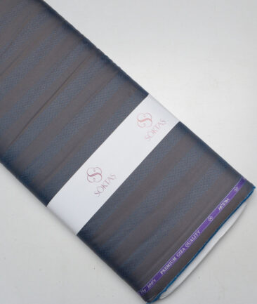Soktas 2 Ply 100's Giza Cotton Striped Shirting Fabric (Brown & Blue)