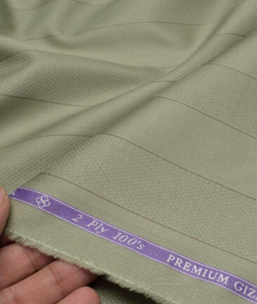 Soktas 2 Ply 100's Giza Cotton Striped Shirting Fabric (Light Olive Green)