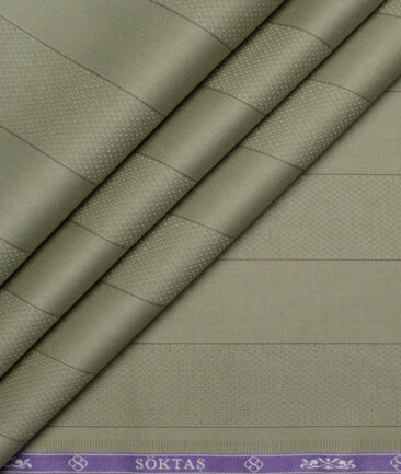 Soktas 2 Ply 100's Giza Cotton Striped Shirting Fabric (Light Olive Green)