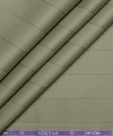 Soktas 2 Ply 100's Giza Cotton Striped Shirting Fabric (Light Olive Green)