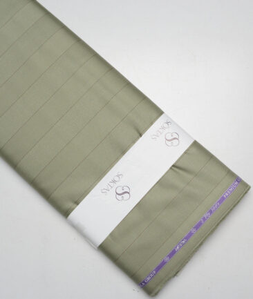 Soktas 2 Ply 100's Giza Cotton Striped Shirting Fabric (Light Olive Green)