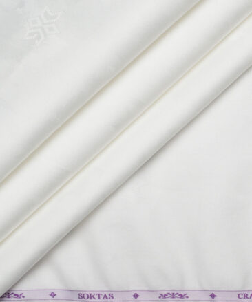 Soktas  Giza Cotton Self Design Shirting Fabric (White)