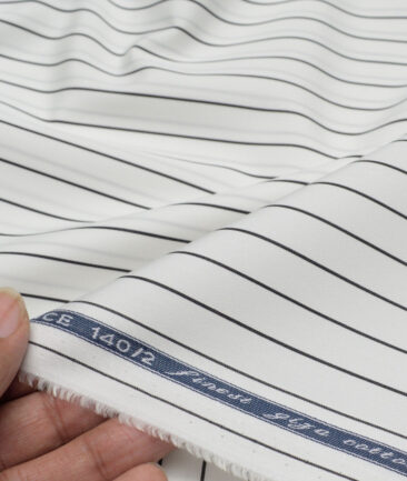 Soktas 2 Ply 140's Giza Cotton Striped Shirting Fabric (White & Black)