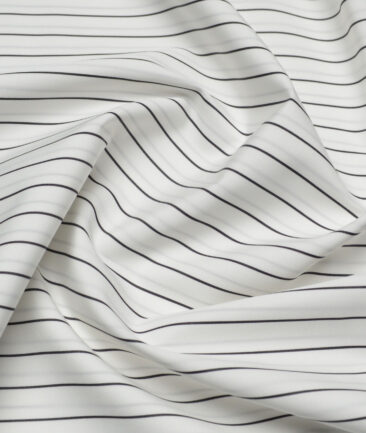 Soktas 2 Ply 140's Giza Cotton Striped Shirting Fabric (White & Black)