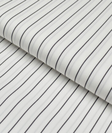 Soktas 2 Ply 140's Giza Cotton Striped Shirting Fabric (White & Black)