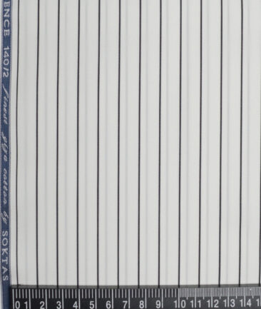 Soktas 2 Ply 140's Giza Cotton Striped Shirting Fabric (White & Black)