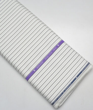 Soktas 2 Ply 140's Giza Cotton Striped Shirting Fabric (White & Black)