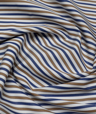 Soktas 2 Ply 140's Giza Cotton Striped Shirting Fabric (White & Brown)