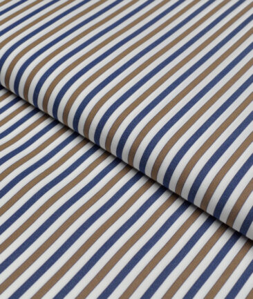 Soktas 2 Ply 140's Giza Cotton Striped Shirting Fabric (White & Brown)