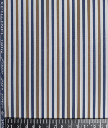 Soktas 2 Ply 140's Giza Cotton Striped Shirting Fabric (White & Brown)