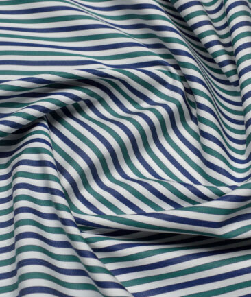 Soktas 2 Ply 140's Giza Cotton Striped Shirting Fabric (White & Green)