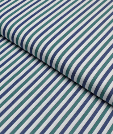 Soktas 2 Ply 140's Giza Cotton Striped Shirting Fabric (White & Green)