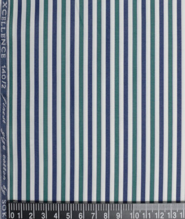 Soktas 2 Ply 140's Giza Cotton Striped Shirting Fabric (White & Green)