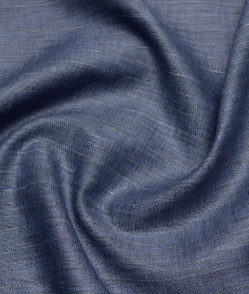 Linen Club 80 LEA European Linen Striped Shirting Fabric (Dusky Blue)
